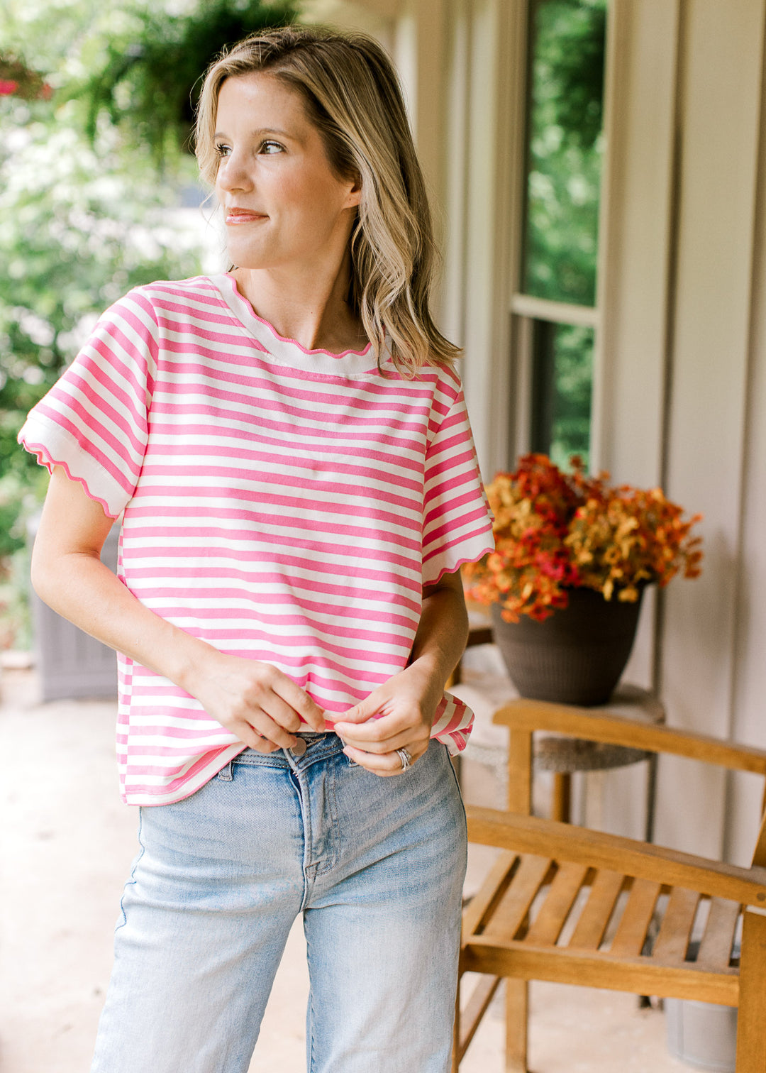 Ivory and Pink Striped Top