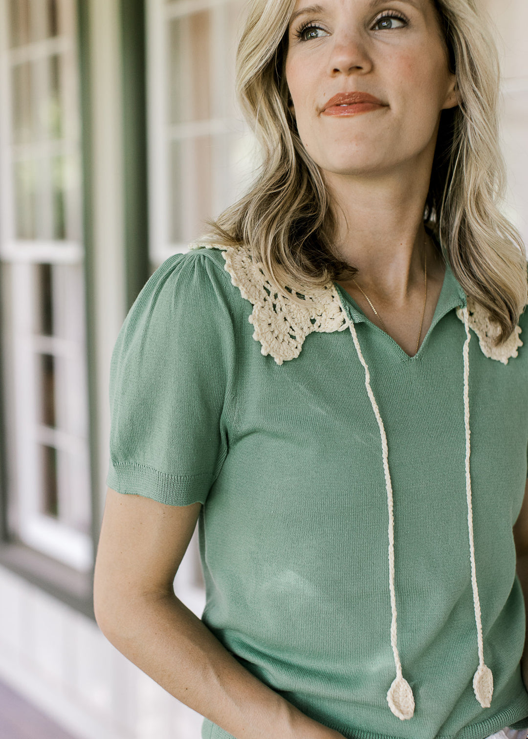 Jade Collar Detail Top