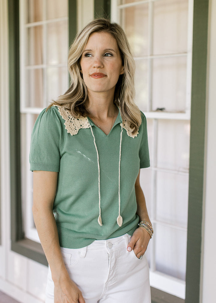 Jade Collar Detail Top