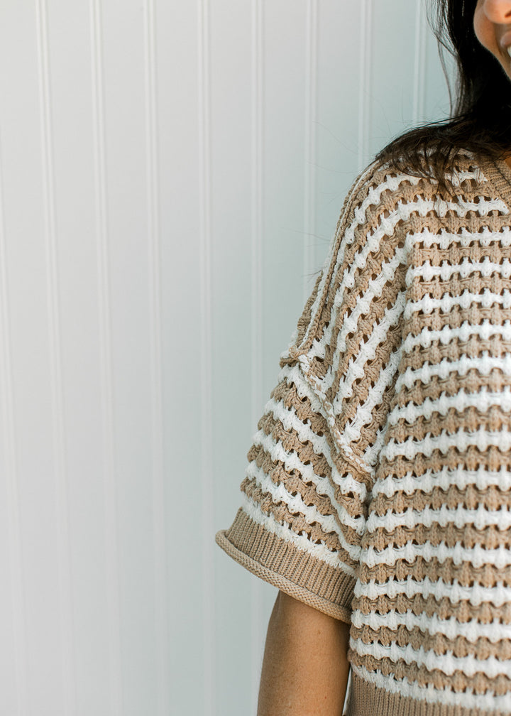 Khaki White Stripe S/S Cardi