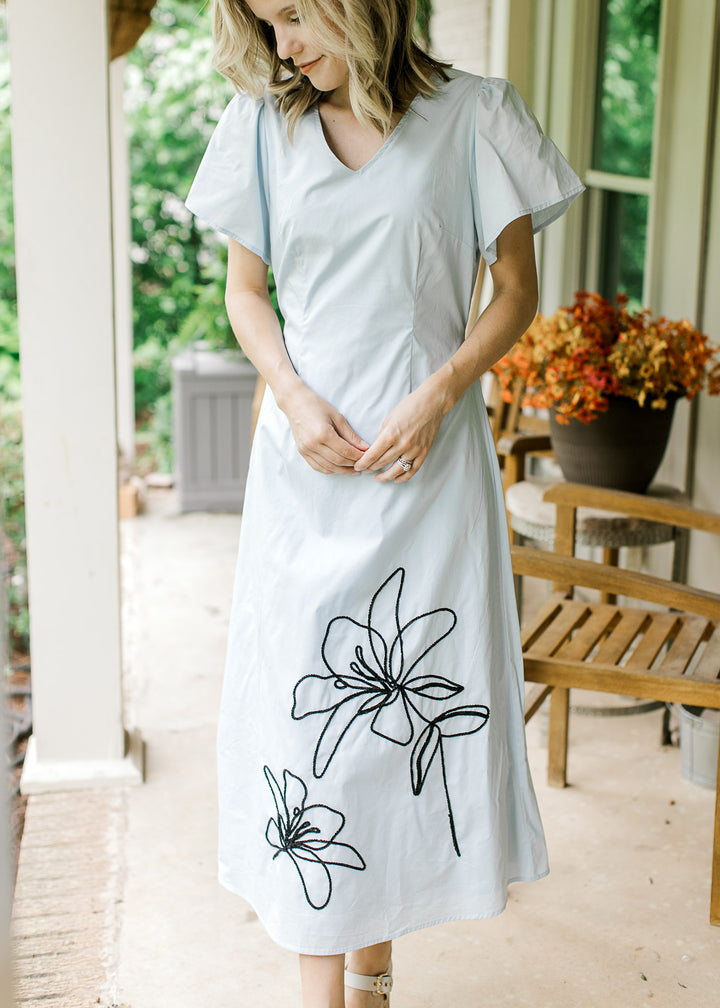 Light Blue Single Flower Dress