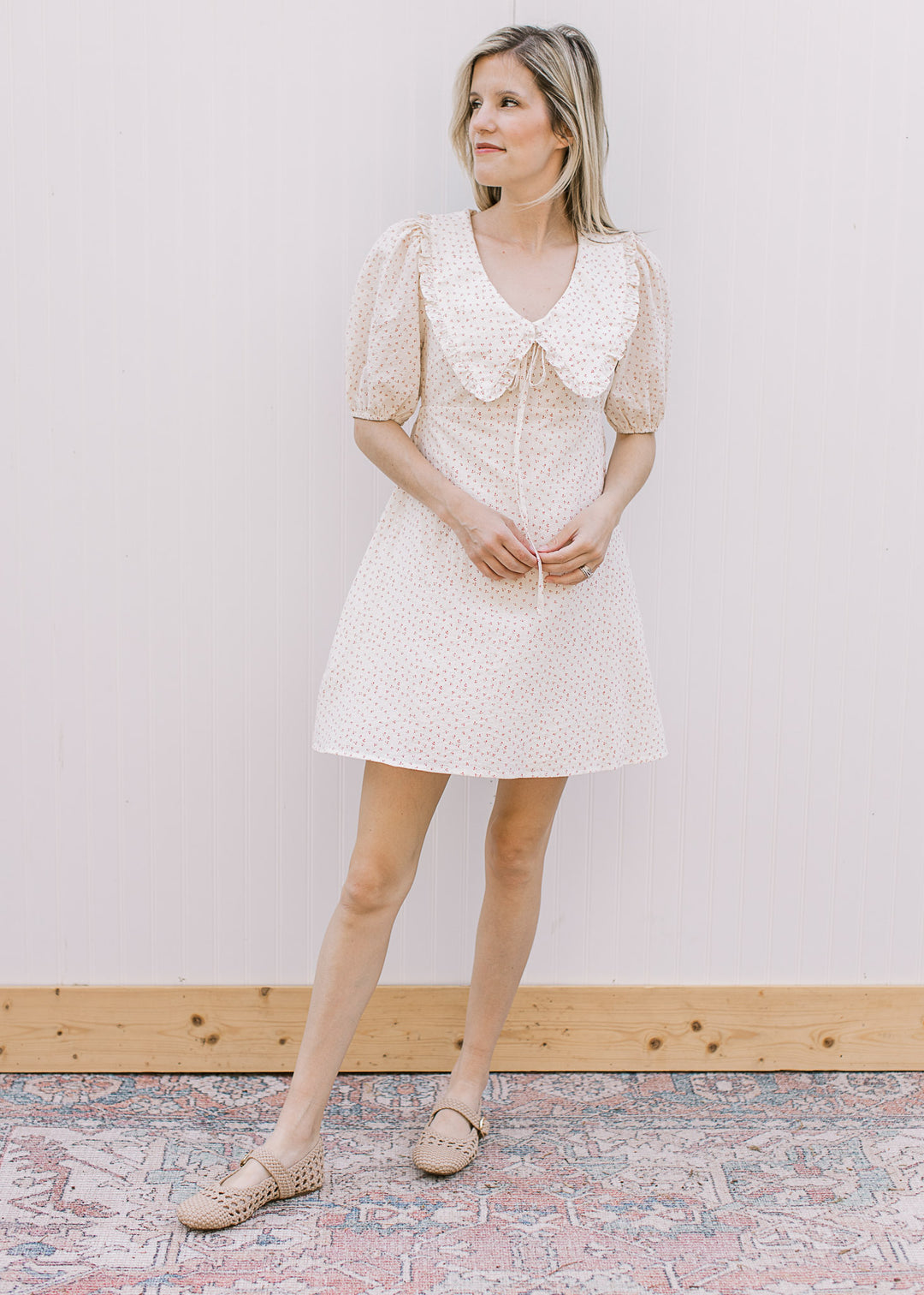 Lyla in Pixie Petals Floral Dress | Ruffle Collar & Bubble Sleeves