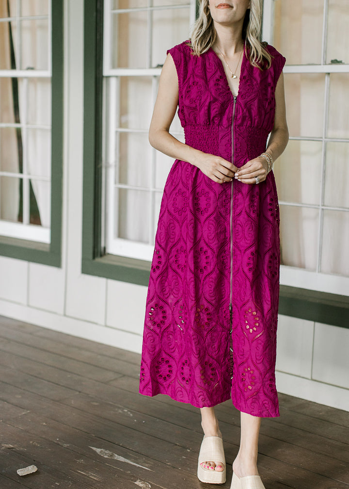 Magenta Cut Lace Dress