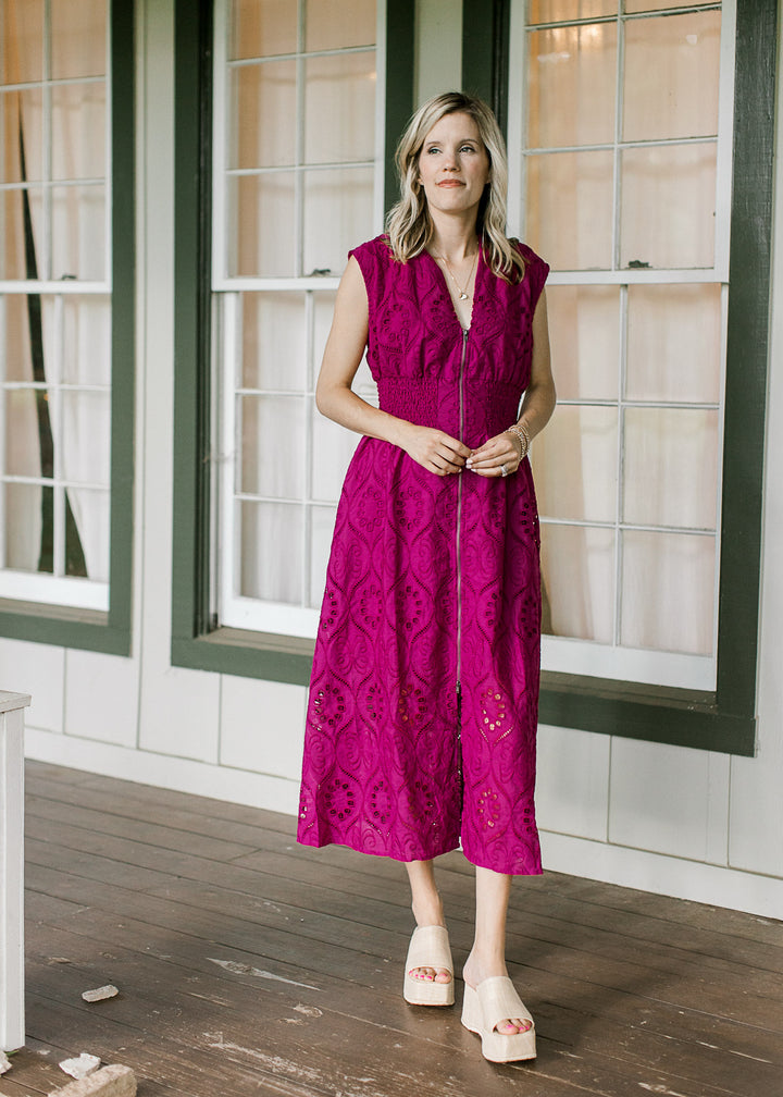 Magenta Cut Lace Dress