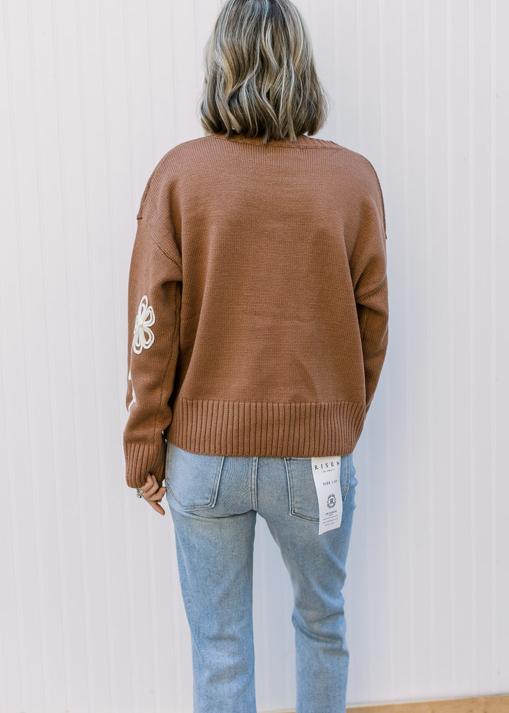 Mocha and White Ribbon Flower Sweater