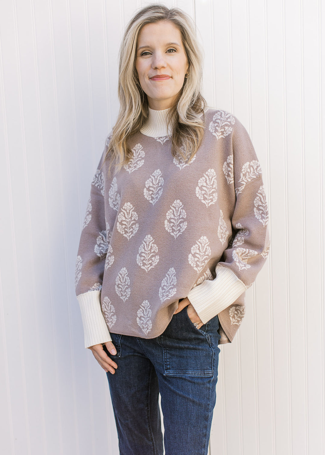 Mocha Floral Stamp Sweater