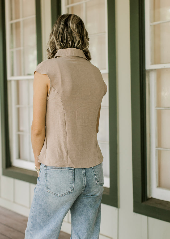Mocha Tie Front Top
