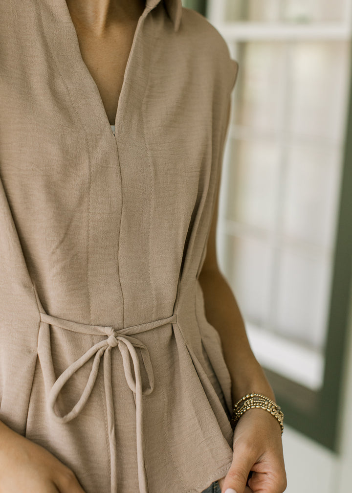 Mocha Tie Front Top