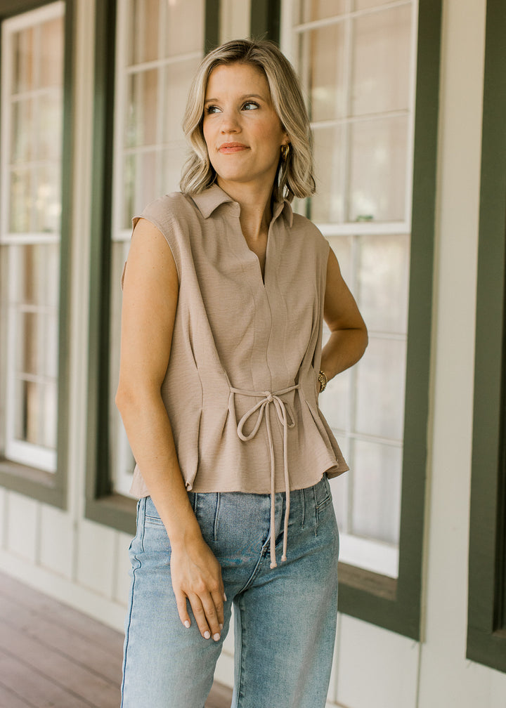 Mocha Tie Front Top