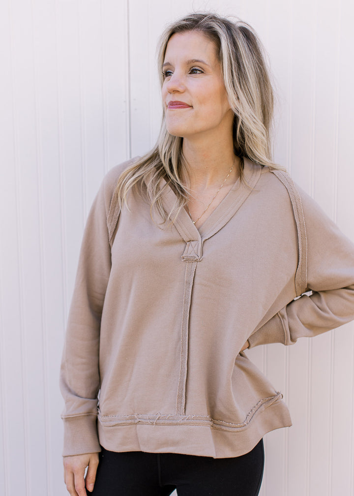 Mocha V-Neck Sweatshirt