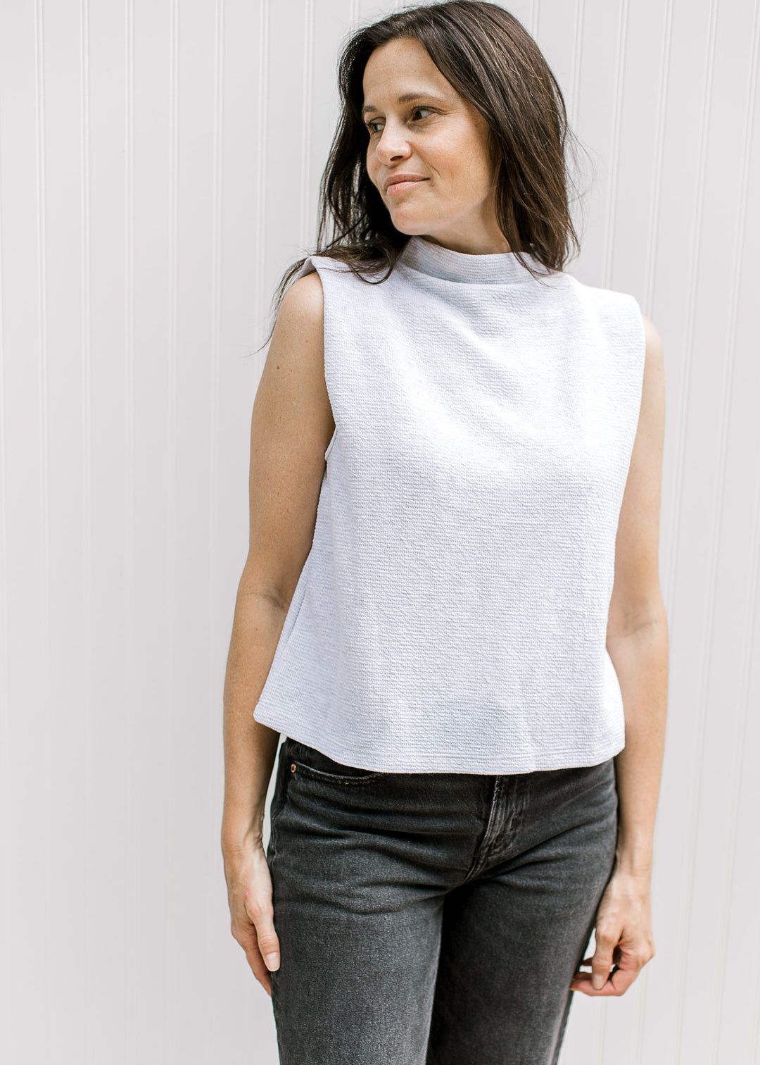 Mock Neck Shoulder Detail Top