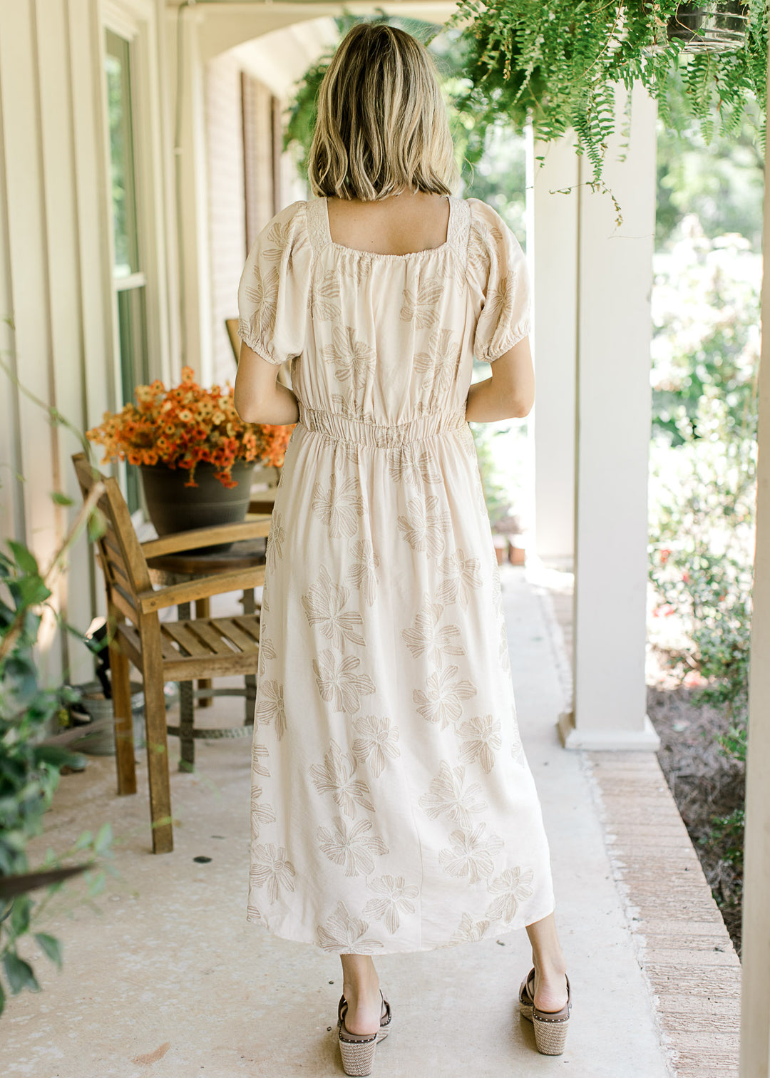 Natural Embroidered Midi