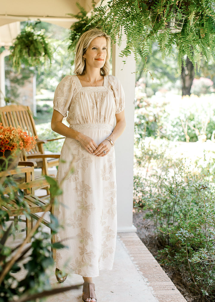 Natural Embroidered Midi