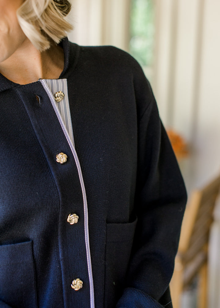Navy Blue Gold Button Cardigan