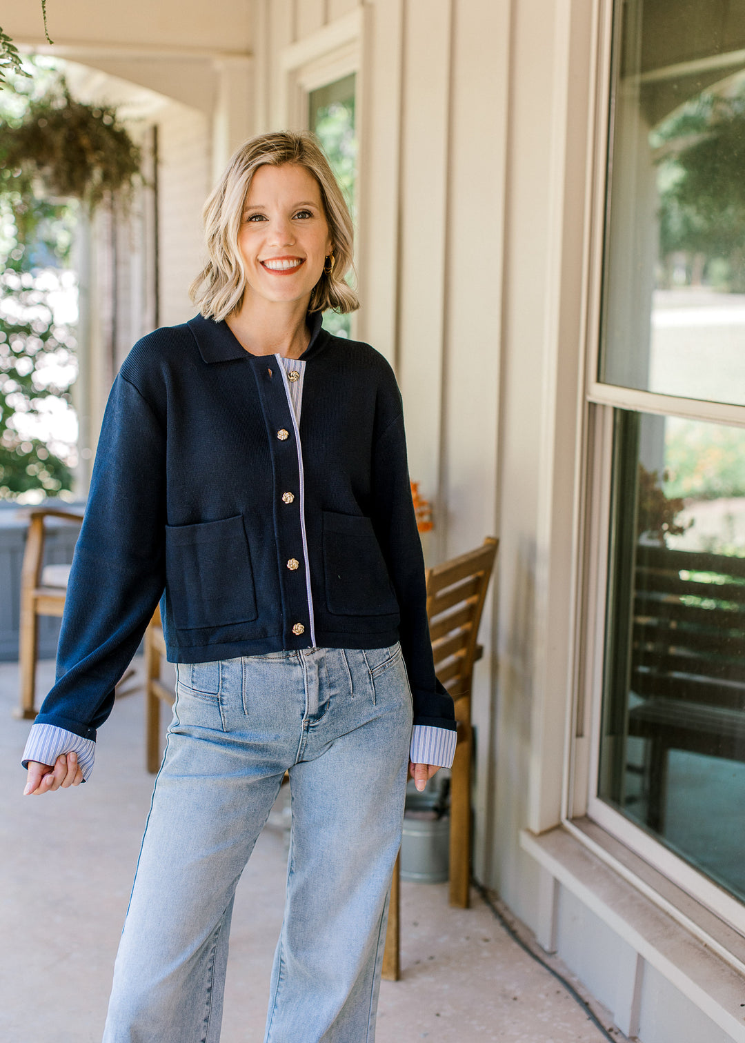Navy Blue Gold Button Cardigan