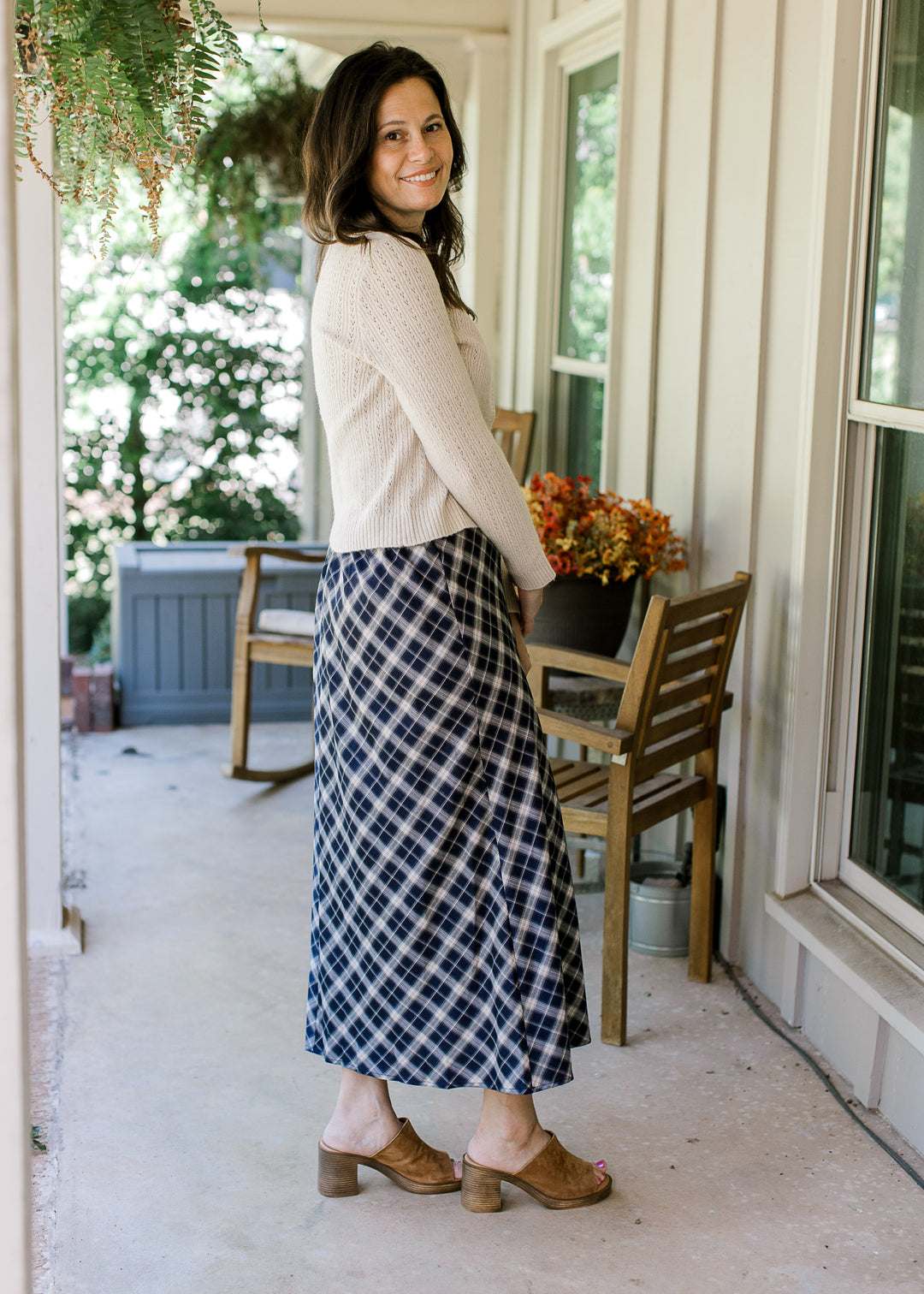 Navy Plaid Maxi Skirt