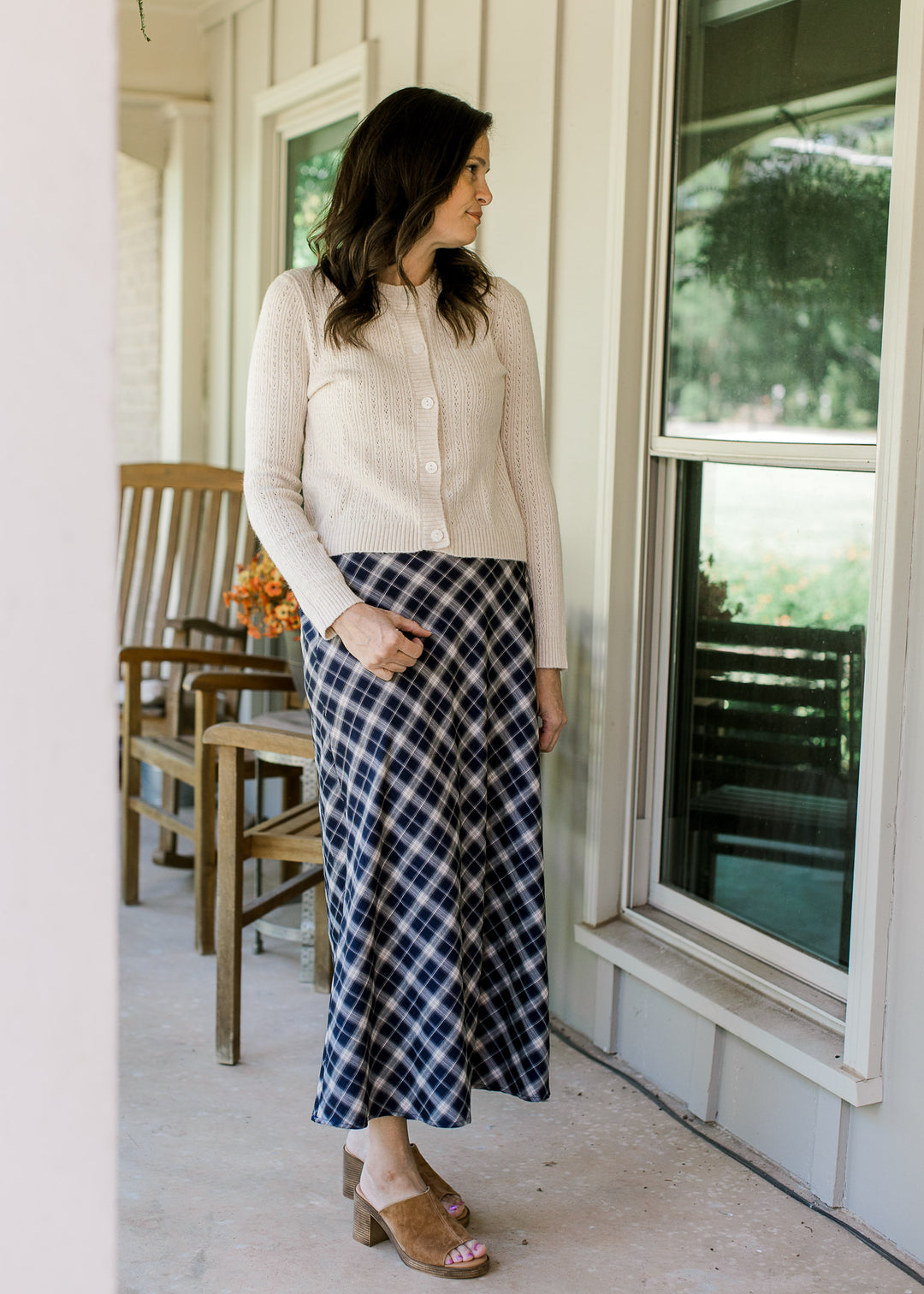 Navy Plaid Maxi Skirt