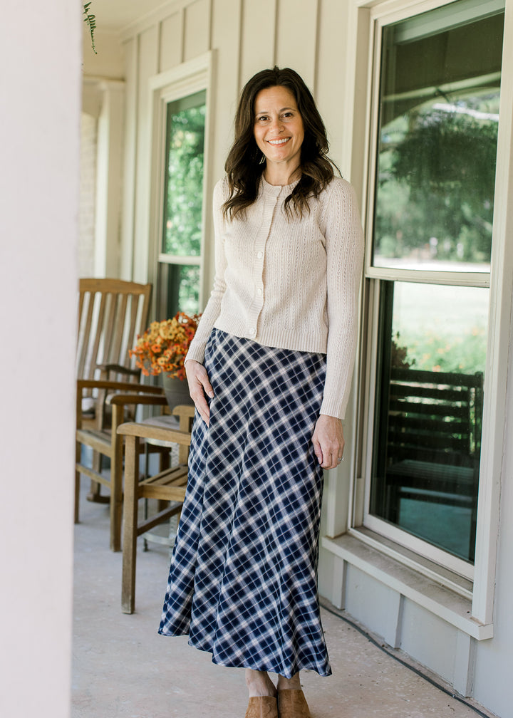 Navy Plaid Maxi Skirt