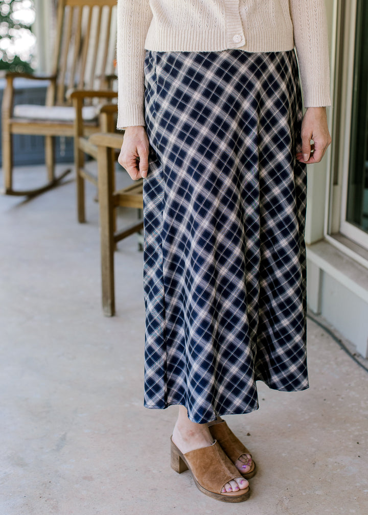 Navy Plaid Maxi Skirt