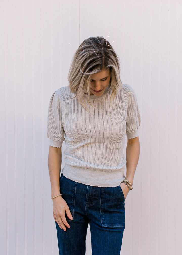 Oatmeal Short Sleeve Sweater