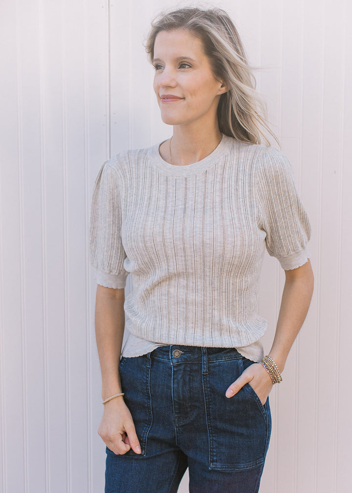 Oatmeal Short Sleeve Sweater
