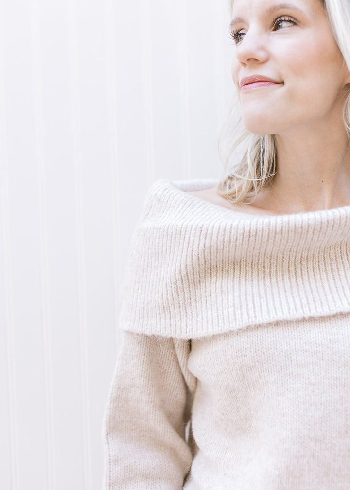 Oatmeal Wide Neck Sweater