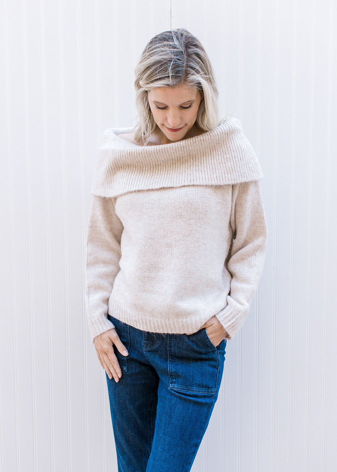 Oatmeal Wide Neck Sweater