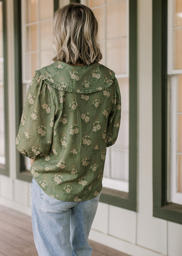 Olive Floral Collared Top