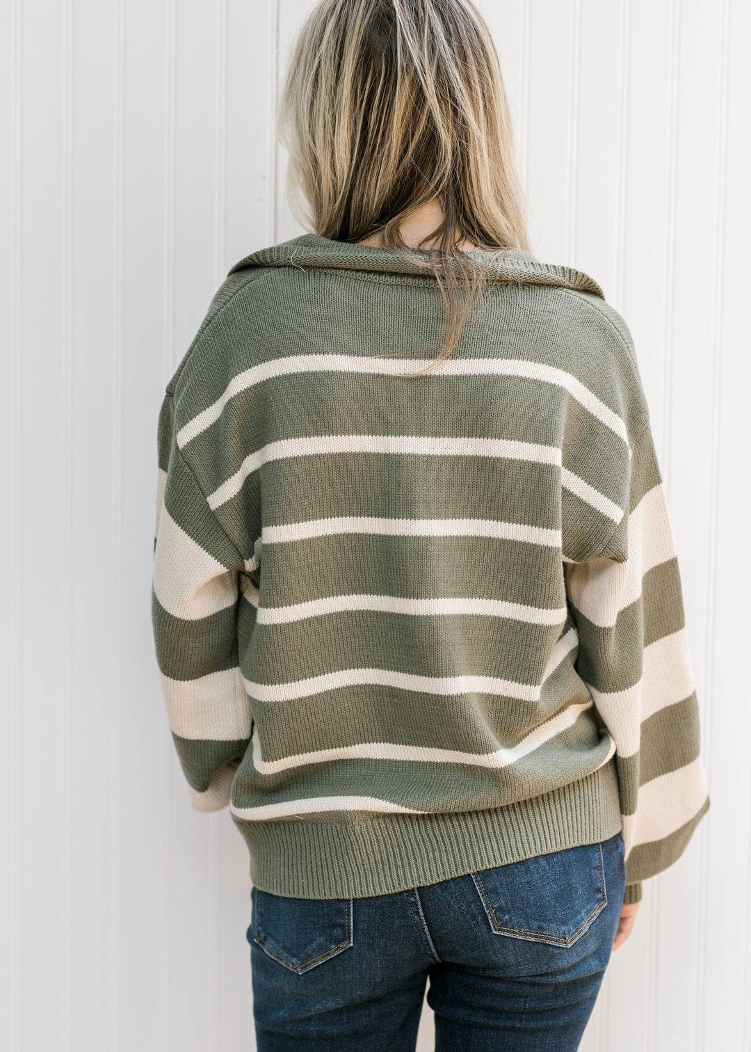 Olive Varsity Stripe Sweater