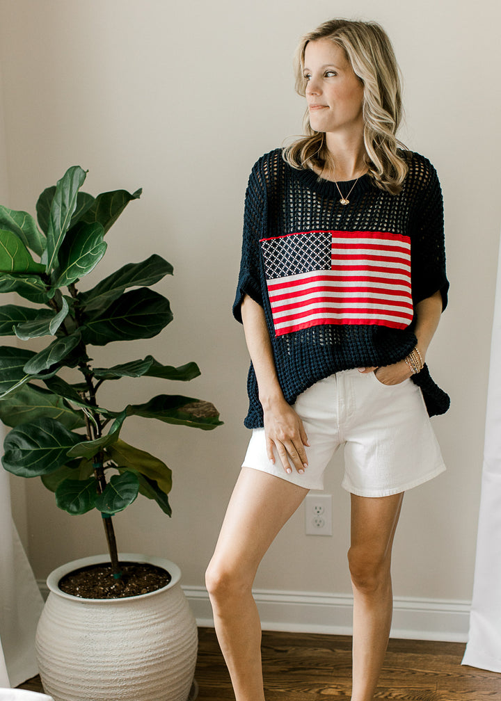 Open Knit Navy Flag Sweater