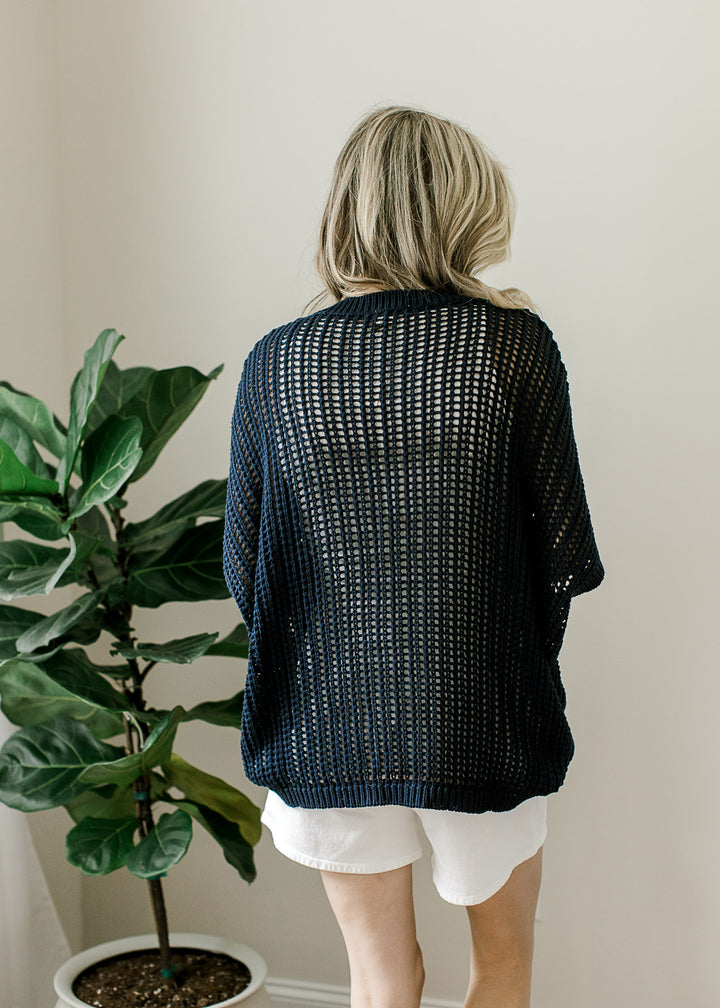 Open Knit Navy Flag Sweater
