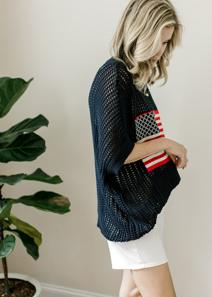 Open Knit Navy Flag Sweater