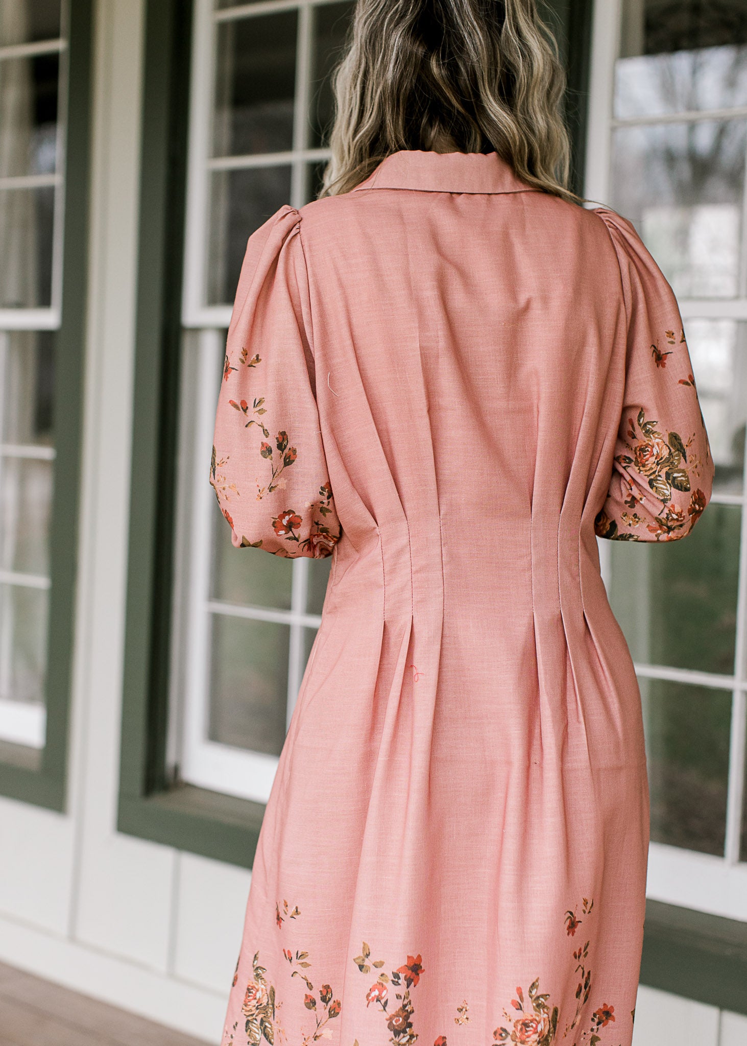 Peach Pleats and Floral Dress - Epiphany Boutique