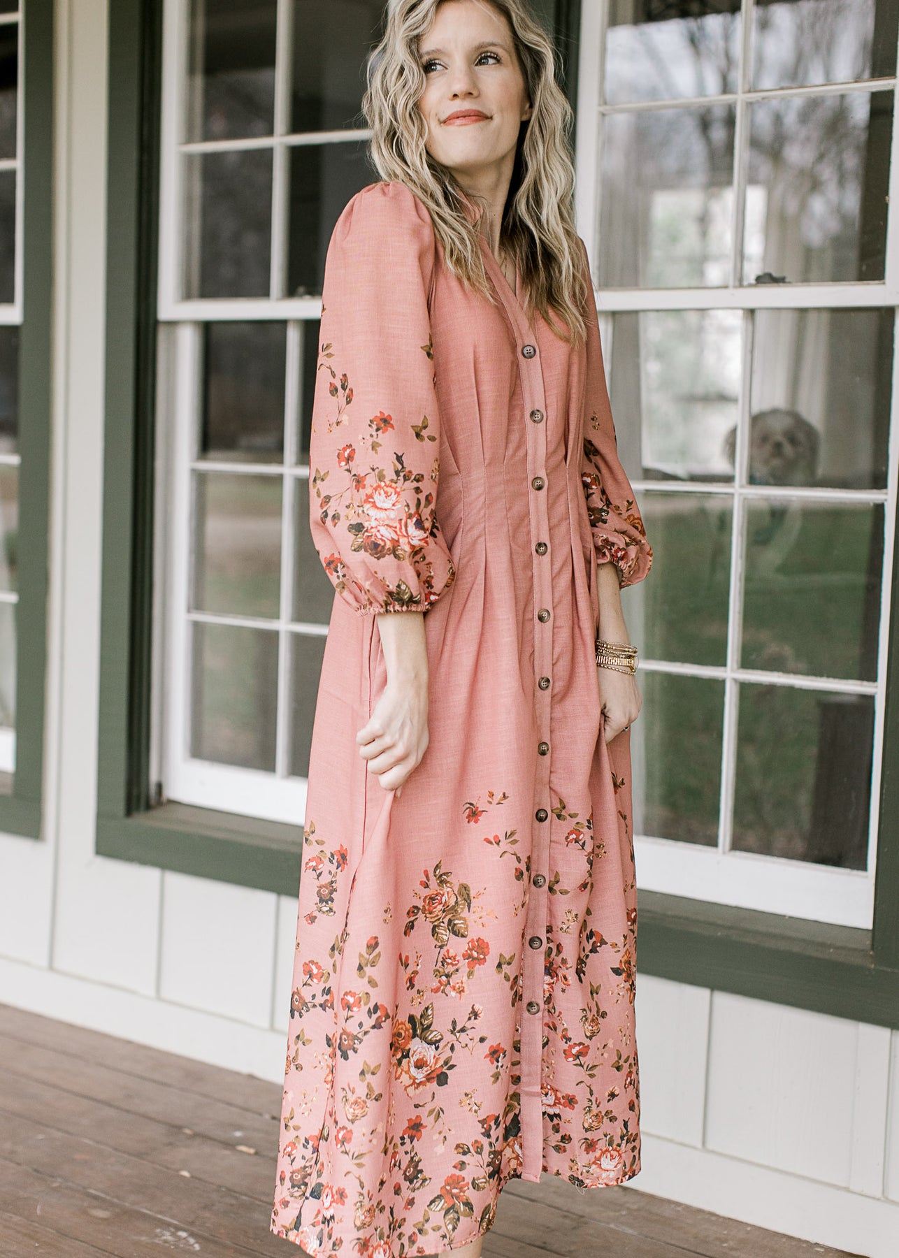 Peach Pleats and Floral Dress