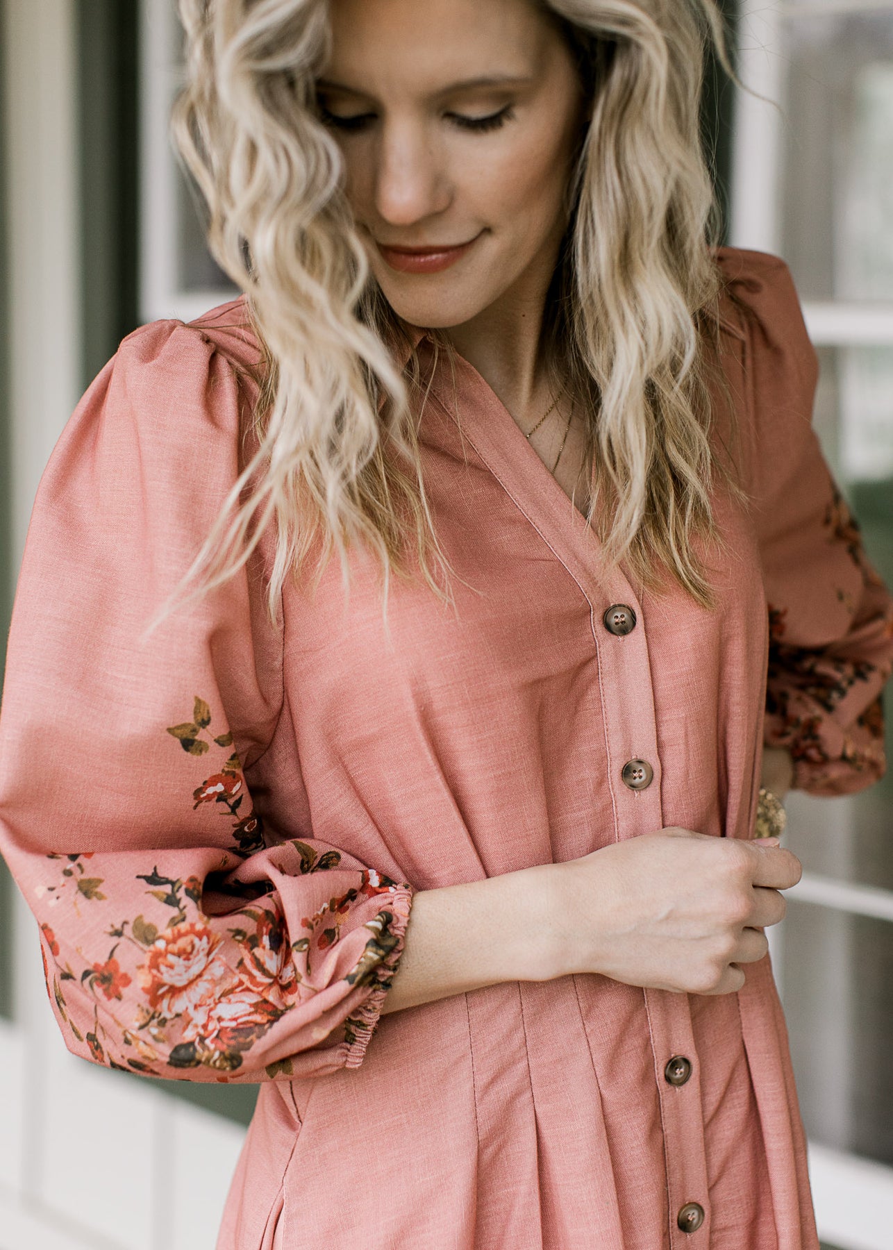 light brown color dress Peach Pleats and Floral Dress