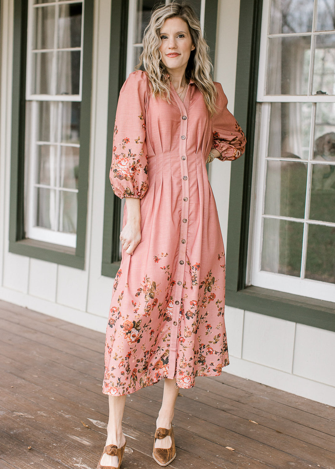Peach Pleats and Floral Dress - Epiphany Boutique Peach Pleats and Floral Dress - Epiphany Boutique