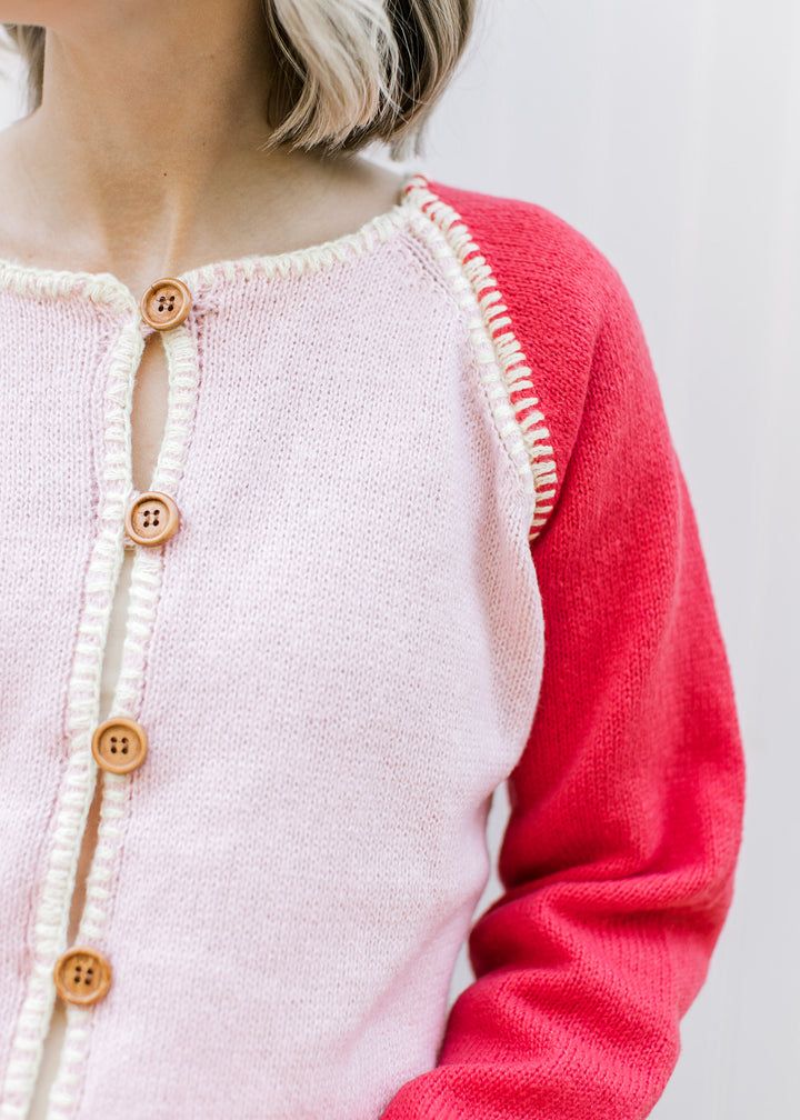 Pink and Orange Button Cardigan