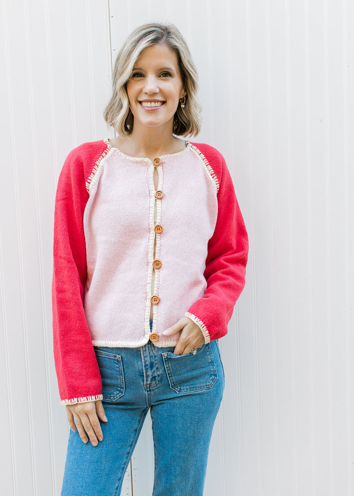 Pink and Orange Button Cardigan
