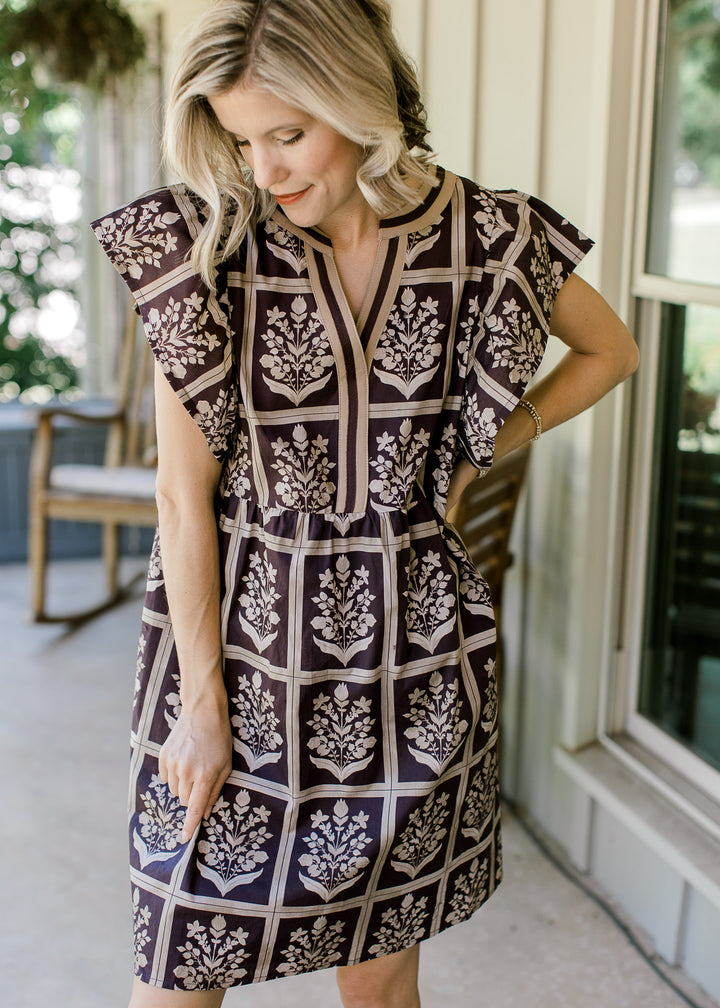 Plum Window Frame Floral Dress