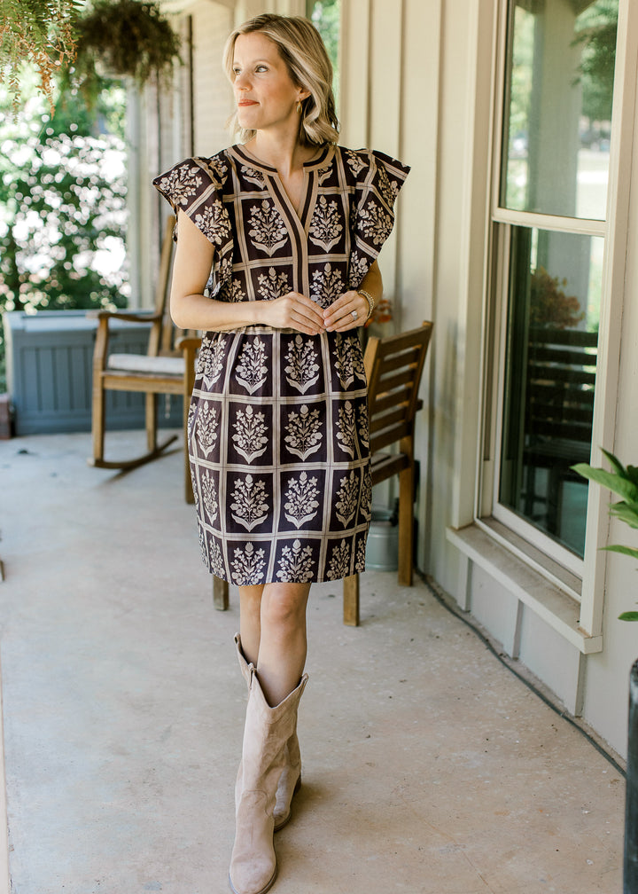 Plum Window Frame Floral Dress