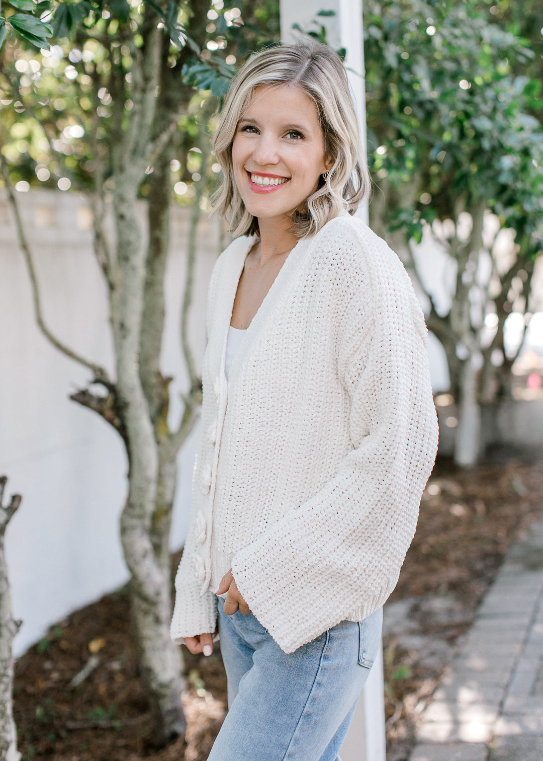 Powder Cream Knit Button Sweater