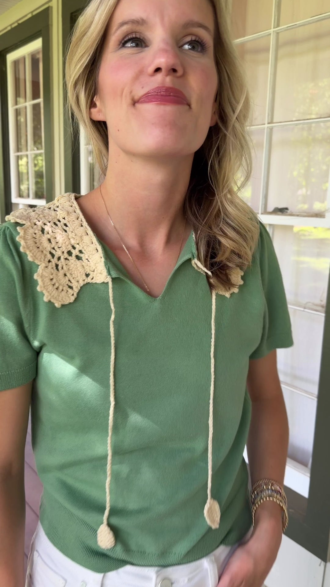 Jade Collar Detail Top