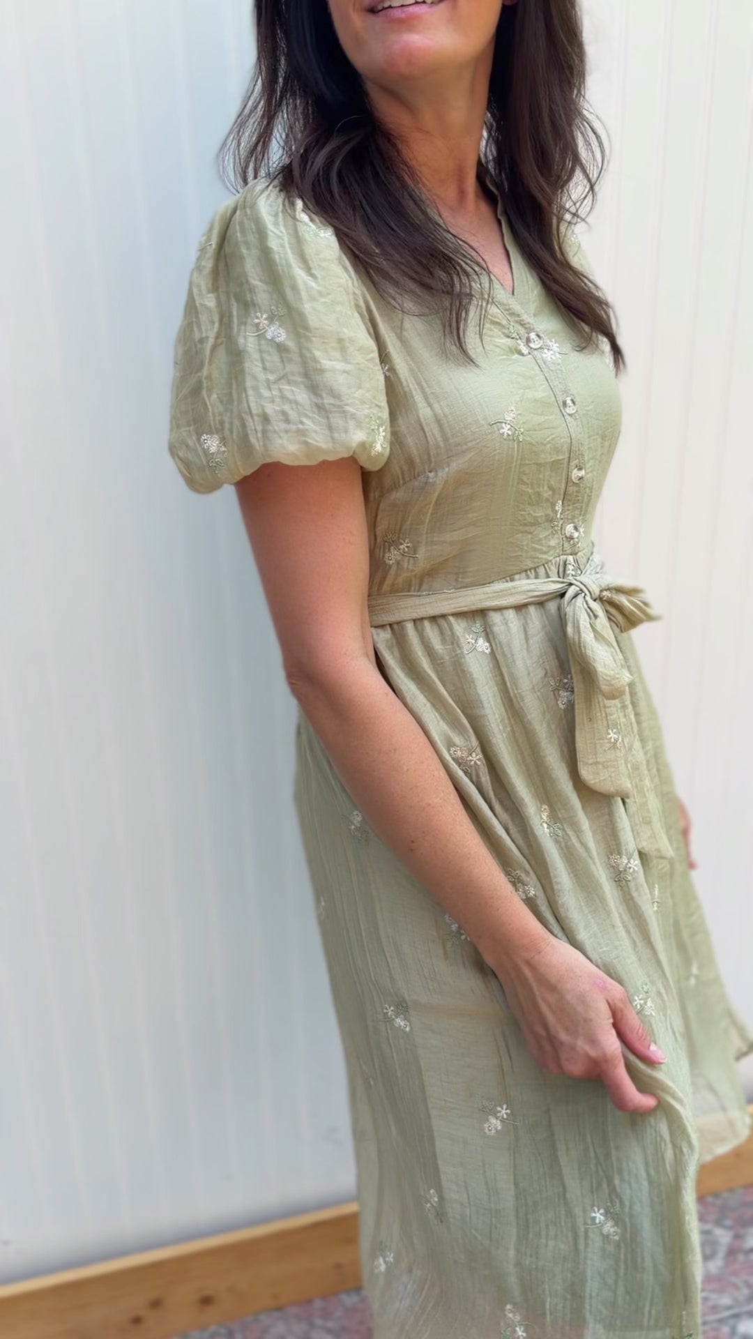 Barely Olive Embroidered Dress