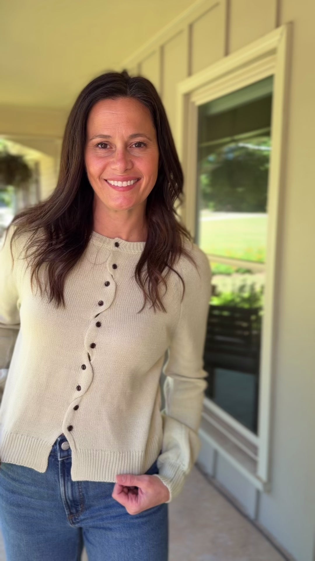 Wave Trim Pistachio Button Cardigan