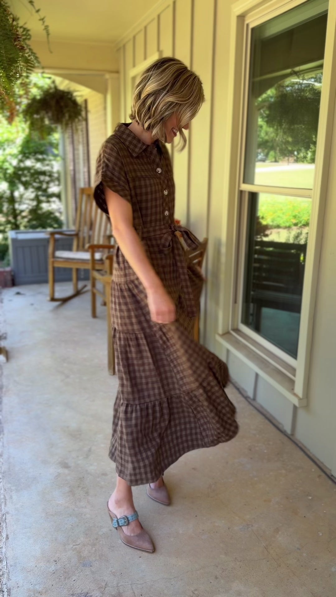 Dark Olive Check Button Maxi