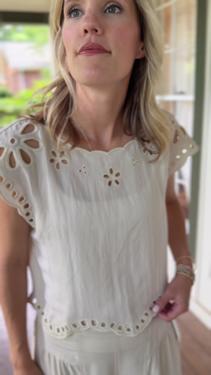 Cream Eyelet Top