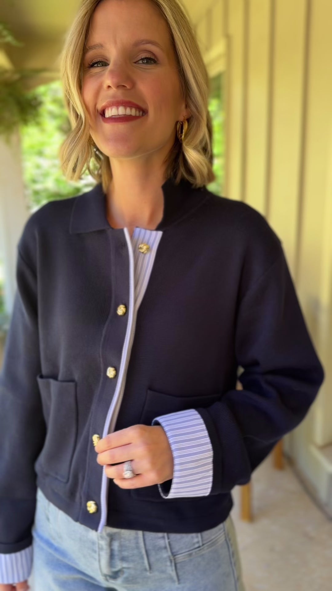 Navy Blue Gold Button Cardigan