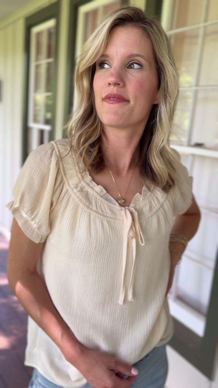 Cream Tie Detail Top