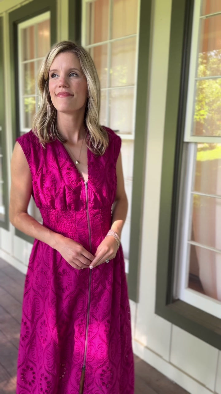Magenta Cut Lace Dress