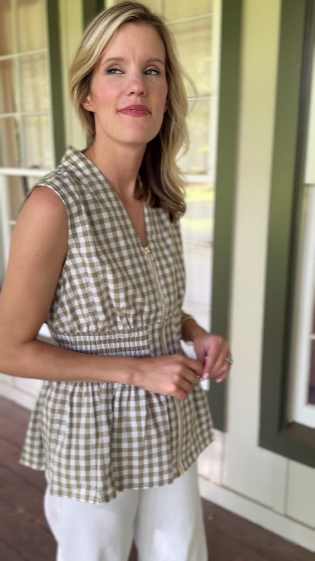 Soft Olive Gingham Top